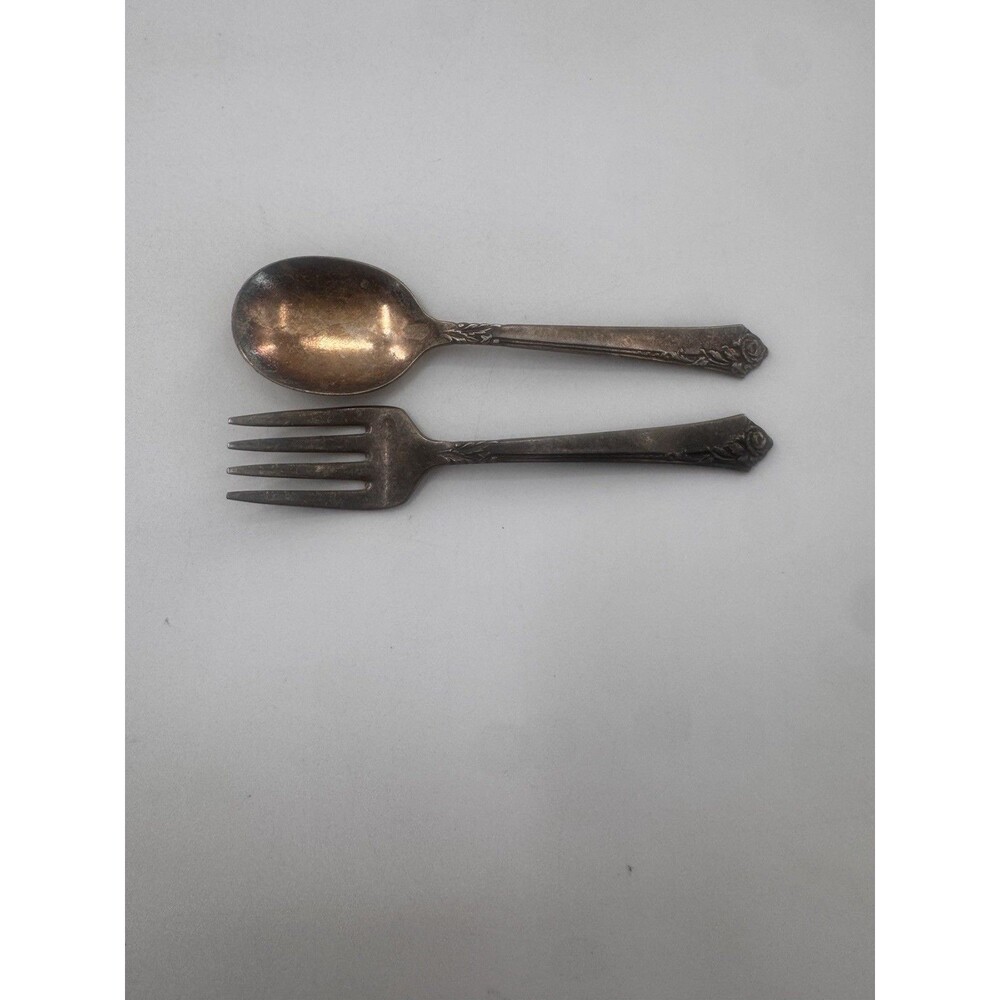 Damask Rose by Oneida Childs Heirloom Sterling Silver Small Fork and Spoon 4.25"